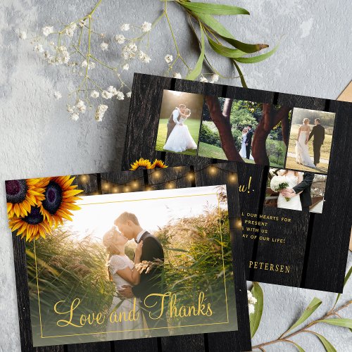 Budget rustic 5 photo collage wedding thank you 