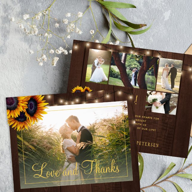 Budget rustic 5 photo collage wedding thank you  (Creator Uploaded)