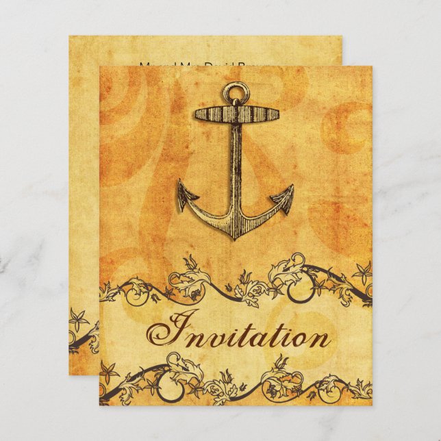 Budget Rustic Anchor Nautical Wedding Invitation (Front/Back)