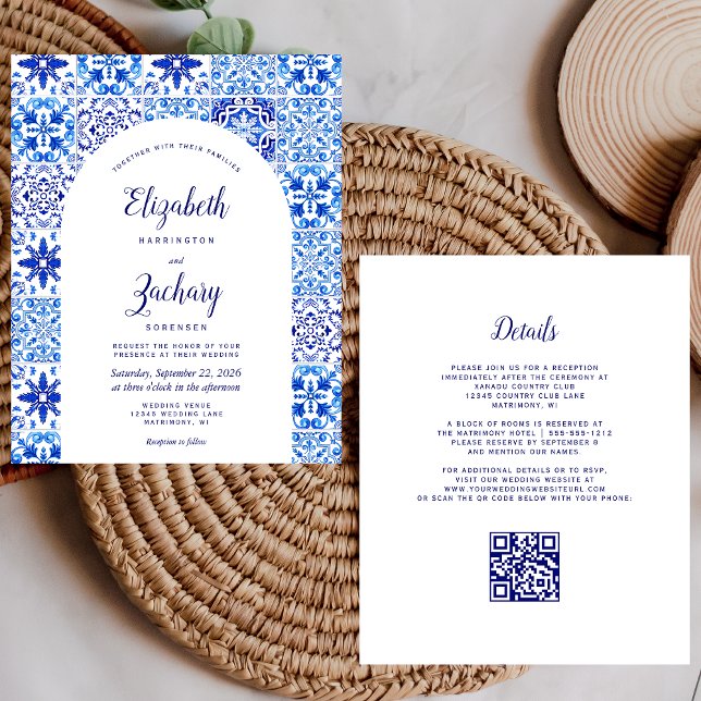 Budget Rustic Arch Blue Azulejos QR Code Wedding (Creator Uploaded)