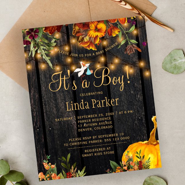 Budget rustic autumn baby boy shower invitation (Creator Uploaded)