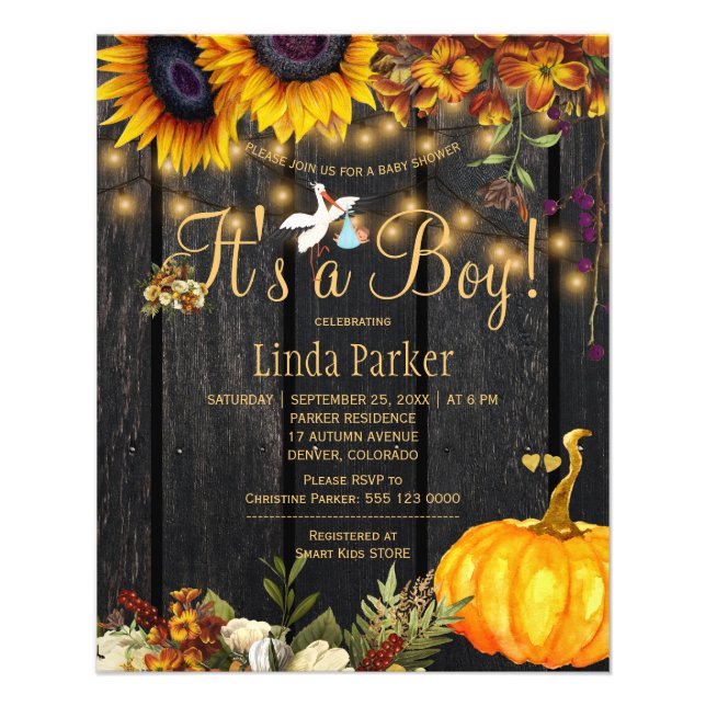 Budget rustic autumn baby boy shower invitation flyer (Front)