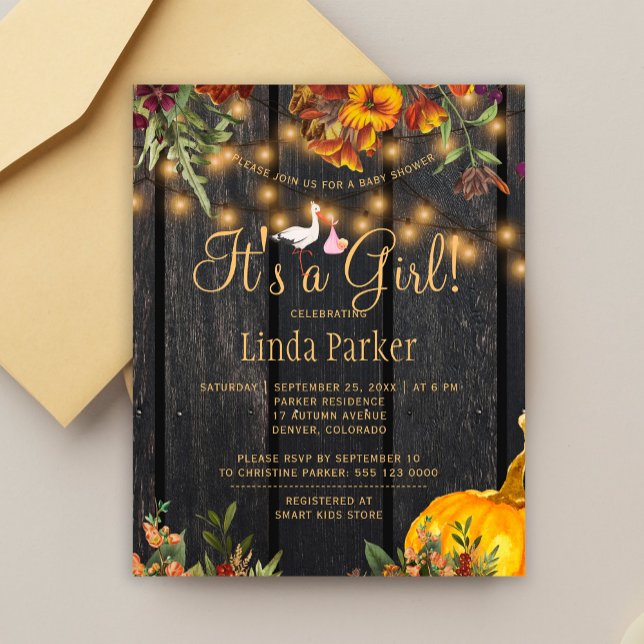 Budget rustic autumn baby girl shower invitation (Creator Uploaded)