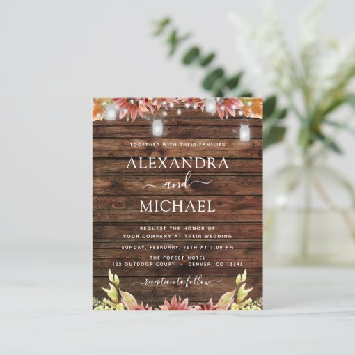 Budget Rustic Autumn Sunflowers Wedding Invitation | Zazzle