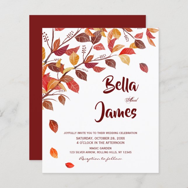 Budget Rustic Autumn Trees Wedding Invitation (Front/Back)