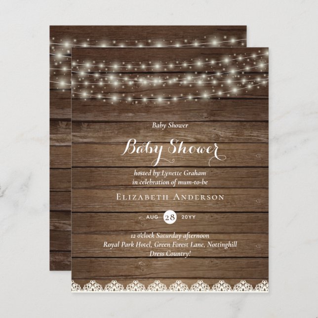 BUDGET Rustic Baby Shower Invite Announcement (Front/Back)