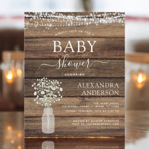 Budget Rustic Baby Shower Jar Lights Invitation