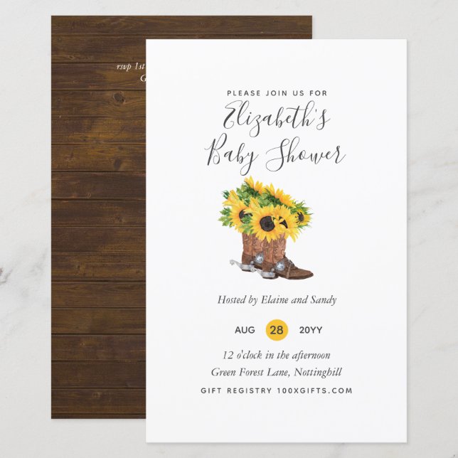 BUDGET Rustic Baby Shower Sunflowers Invite (Front/Back)