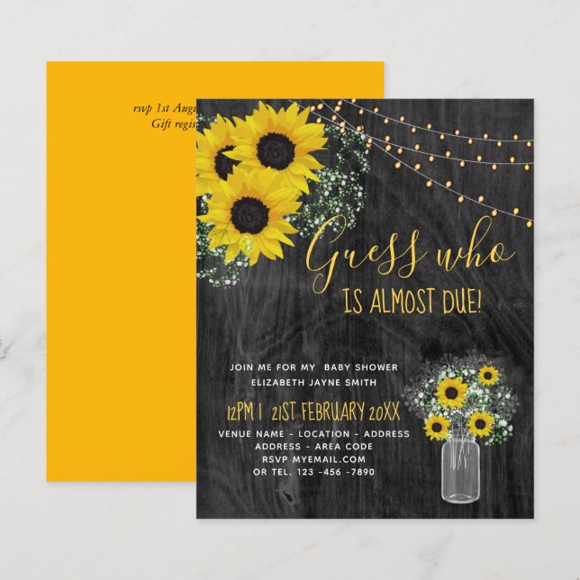 BUDGET Rustic Baby Shower Sunflowers Invite (Front/Back)