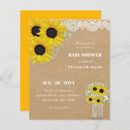 BUDGET Rustic Baby Shower Sunflowers Invite