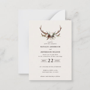 budget Rustic barn floral stag green wedding Note Card