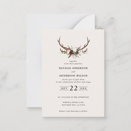 budget Rustic barn floral stag green wedding Note Card