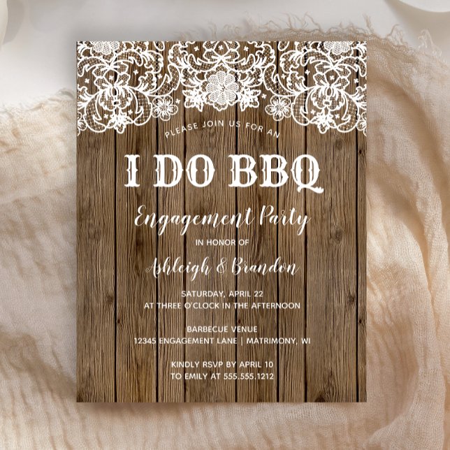 Budget Rustic Barn Wood Lace I Do BBQ Invitation (Creator Uploaded)