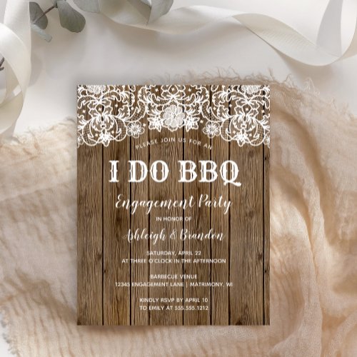 Budget Rustic Barn Wood Lace I Do BBQ Invitation