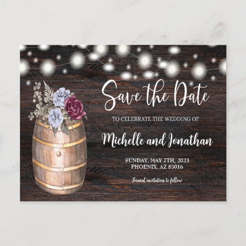 Budget Rustic Barrel Floral Save the Date Country Announcement Postcard
