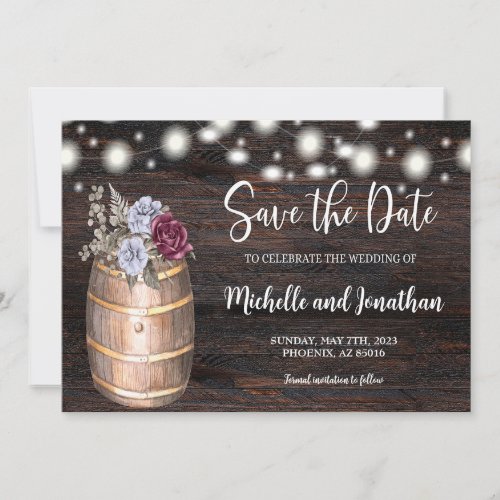 Budget Rustic Barrel Floral Save the Date Country Invitation