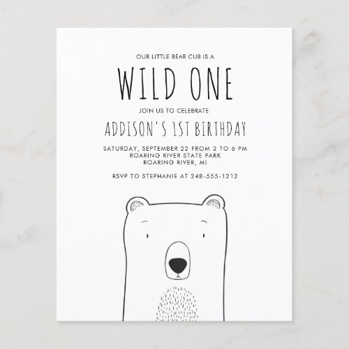 Budget Rustic Bear Wild One 1st Birthday Invite