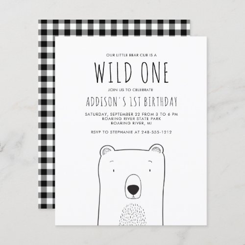 Budget Rustic Bear Wild One 1st Birthday Invite