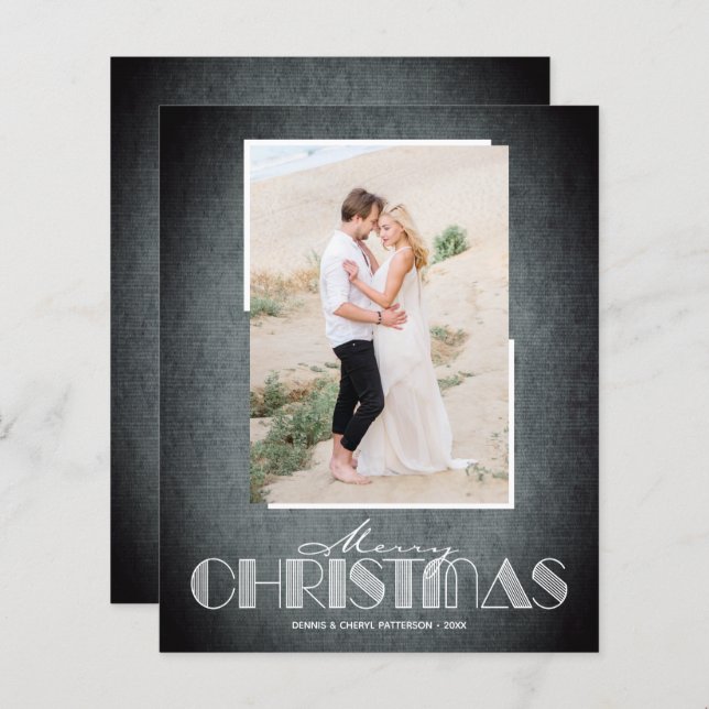 Budget Rustic Black Merry Christmas Photo Cards (Front/Back)