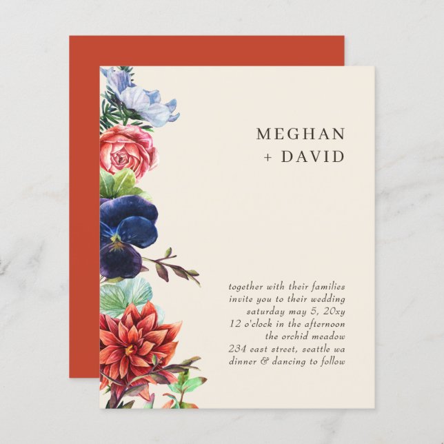 Budget Rustic Blooms Floral Wedding Invitations (Front/Back)