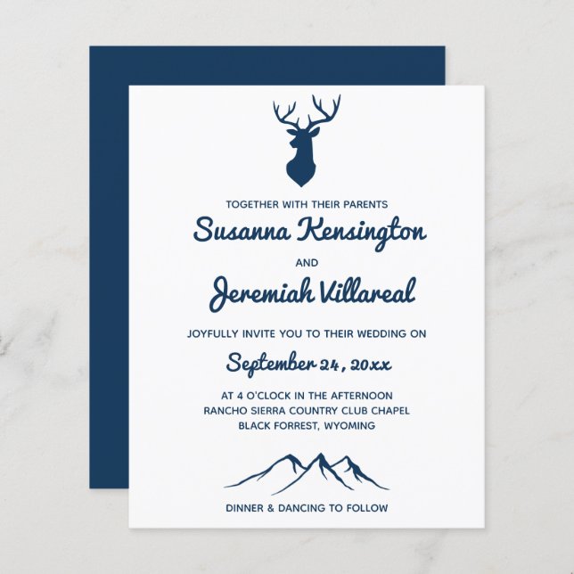 BUDGET Rustic Blue Deer Country Mountain Wedding (Front/Back)