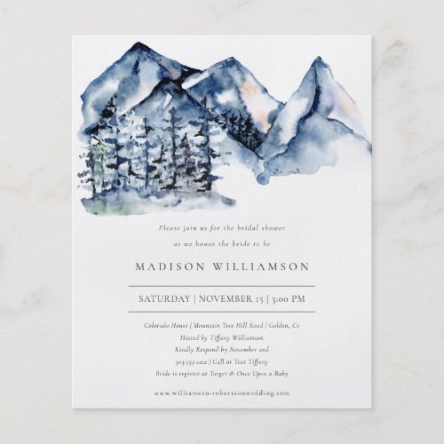 Budget Rustic Blue Mountain Bridal Shower Invite  Flyer