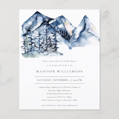 Budget Rustic Blue Mountain Bridal Shower Invite  Flyer