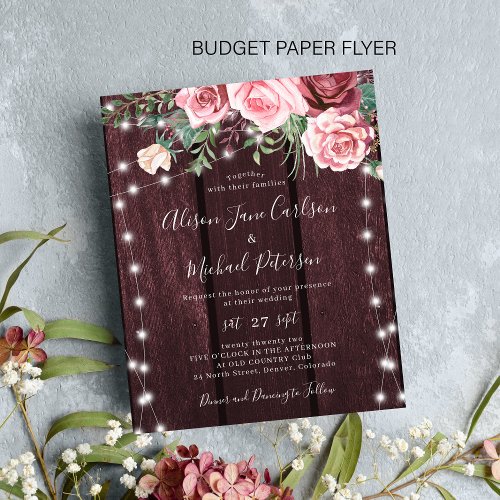 Budget rustic blush burgundy wedding invitation flyer