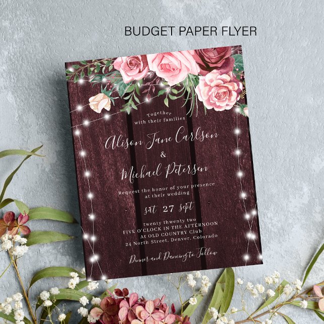 Budget rustic blush burgundy wedding invitation flyer (Creator Uploaded)