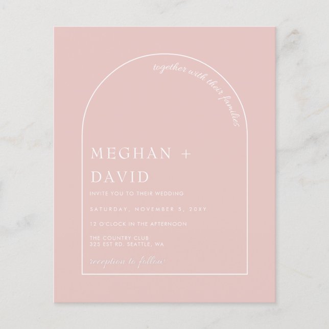 Budget Rustic Blush Modern Arch Wedding Invitation (Front)