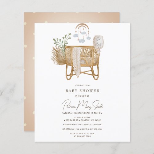 Budget Rustic Boho Baby Cot Baby Shower Invitation