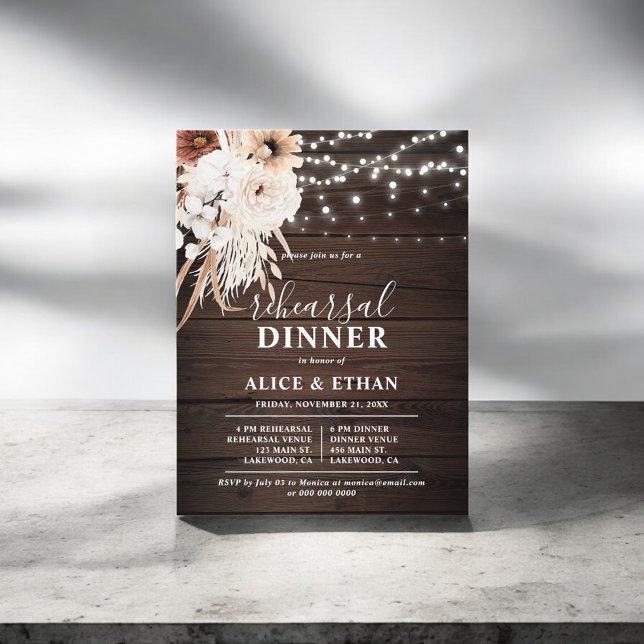 Budget Rustic Boho Flower Script Rehearsal Dinner Invitation Postcard (Creator Uploaded)