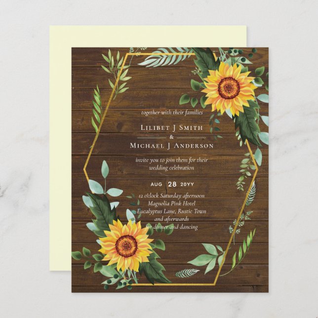 BUDGET Rustic BOHO Sunflowers Greenery Wedding (Front/Back)