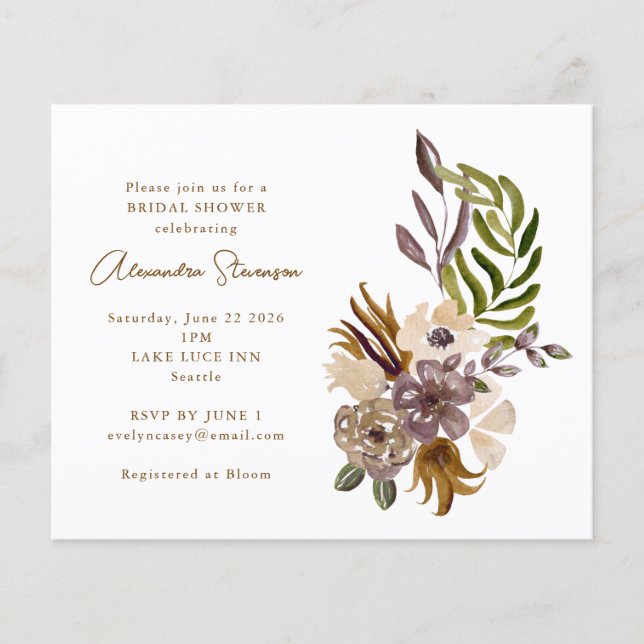 Budget Rustic Botanical Bridal Shower Invitation (Front)