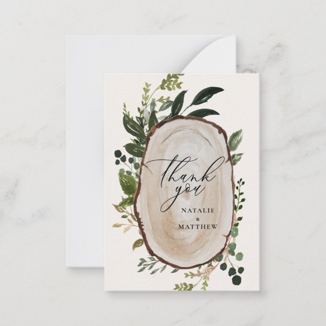 budget Rustic Botanical Greenery Thank You chic Note Card (Front)