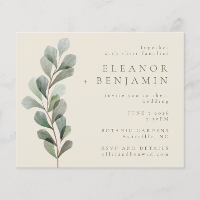 Budget Rustic Botanical Greenery Wedding Invite (Front)