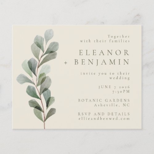 Budget Rustic Botanical Greenery Wedding Invite