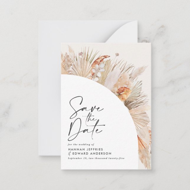 budget rustic botanical pampas grass wedding note card (Front)