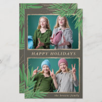 Budget Rustic Botanical Two Photos Holiday Card