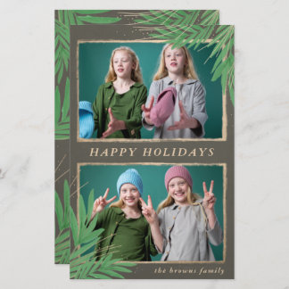 Budget Rustic Botanical Two Photos Holiday Card