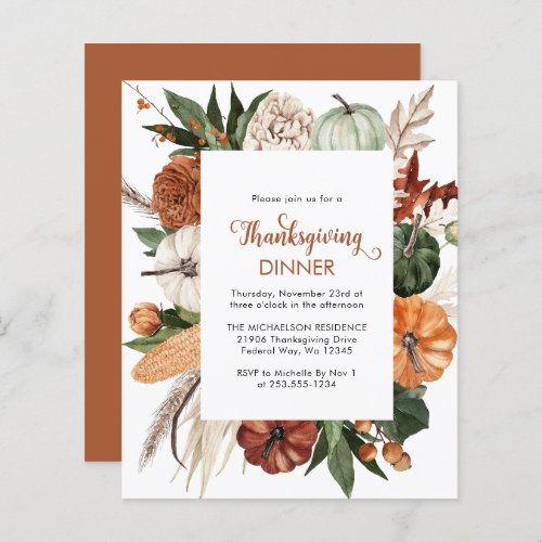 Budget Rustic Brown Thanksgiving Dinner Invite