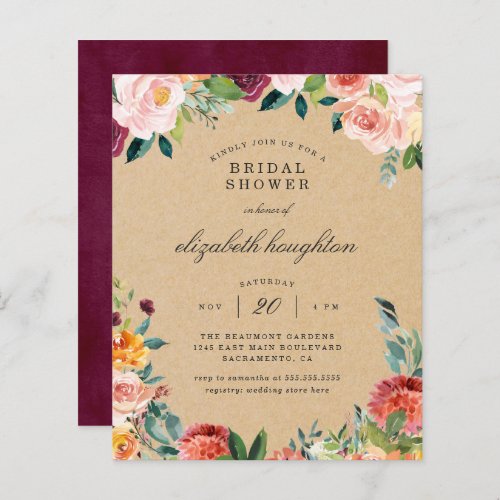 Budget Rustic Burgundy Blush Floral Bridal Shower