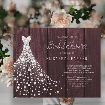 Budget Rustic Burgundy Bridal Shower Invitation by invitations_kits at Zazzle
