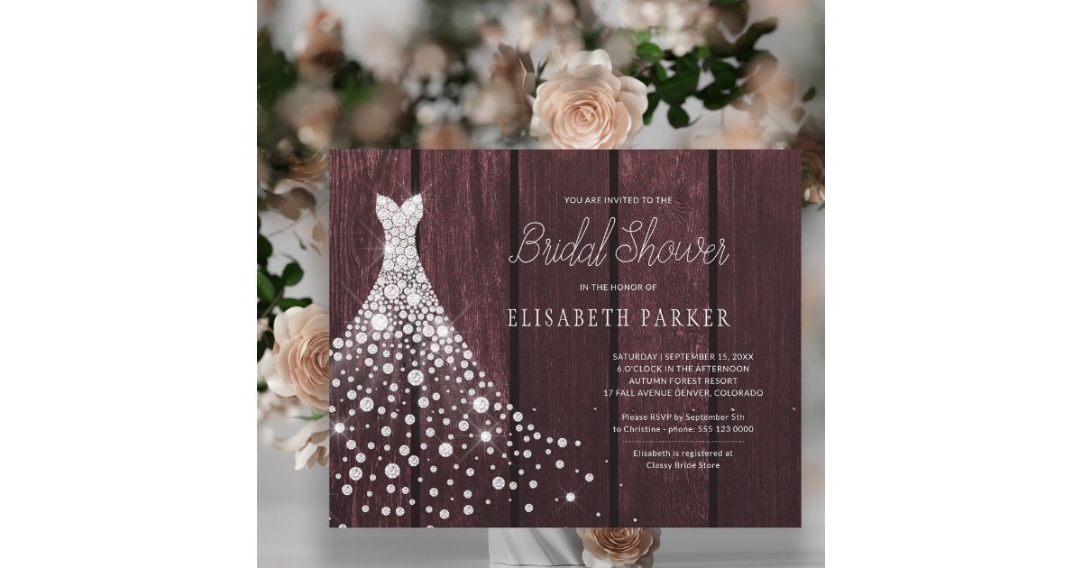 Budget rustic burgundy bridal shower invitation | Zazzle