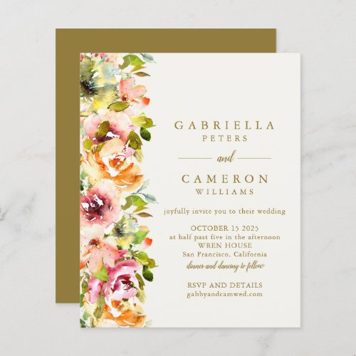 Budget Rustic Burgundy Gold Floral Wedding Invite