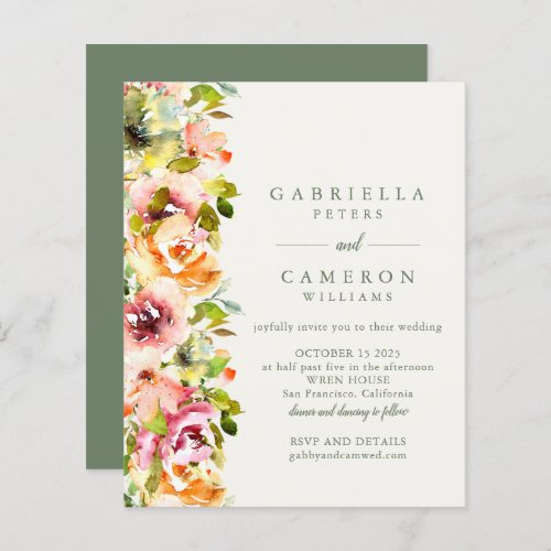 Budget Rustic Burgundy Green Floral Wedding Invite