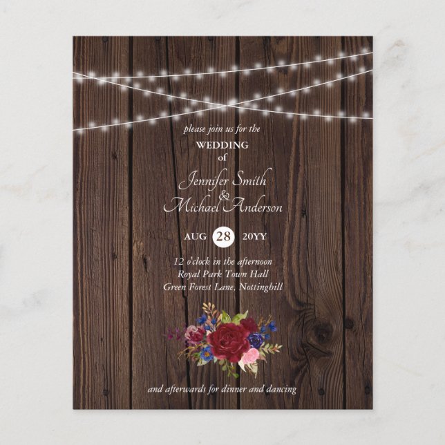 Budget Rustic Burgundy Navy Blue Floral Wedding (Front)