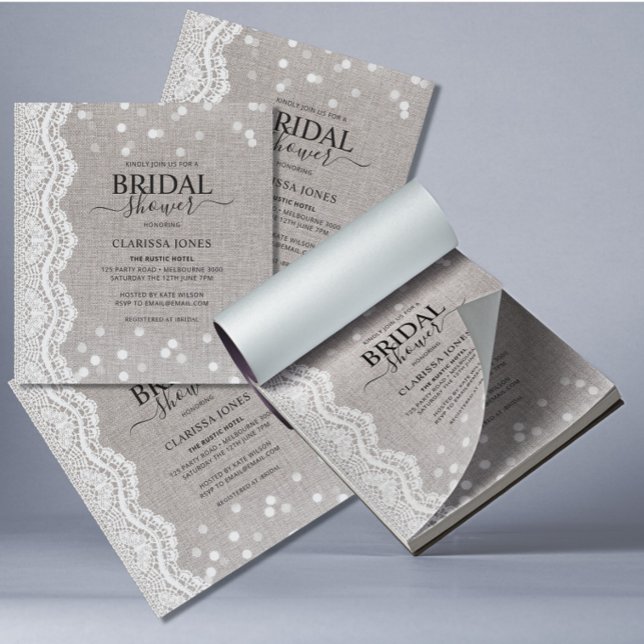 BUDGET Rustic Burlap Lace Bridal Shower Invitation Notepad (Creator Uploaded)