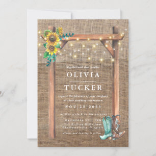 Budget Rustic Burlap Wood Sunflower Wedding Invite