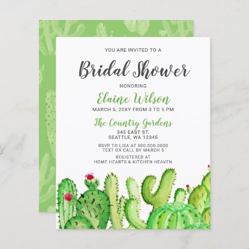 Budget Rustic Cactus Bridal Shower Invitation